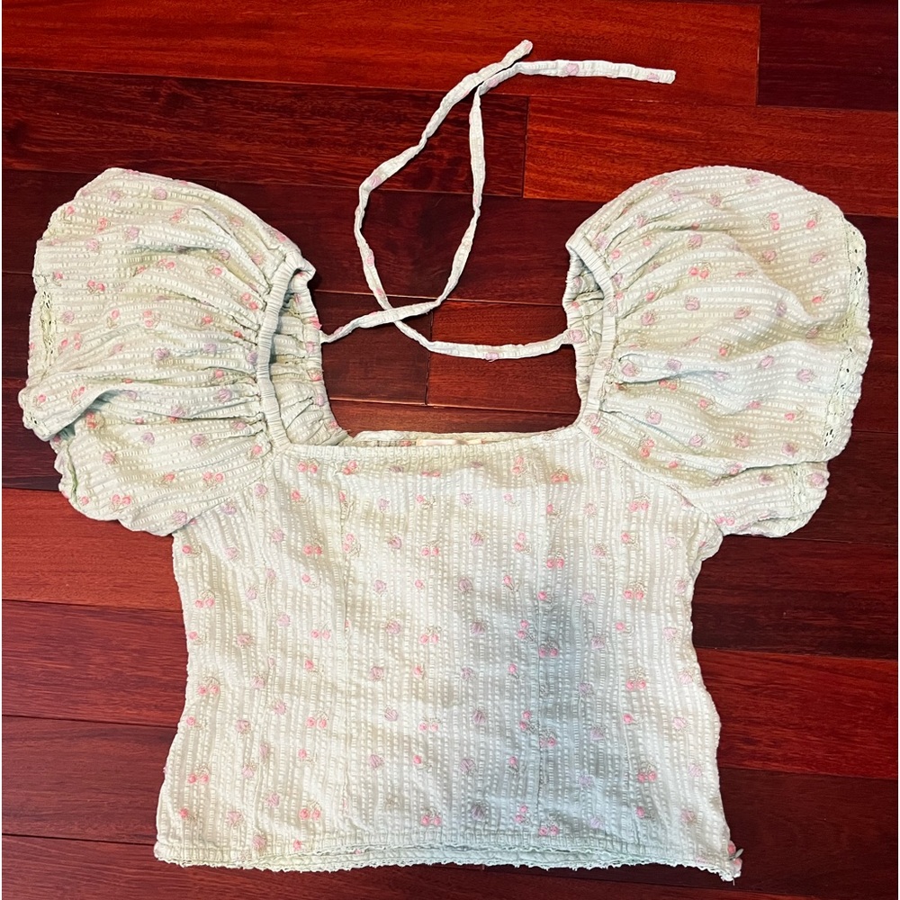 EUC LoveShackFancy cropped top size 10 with puff sleeves